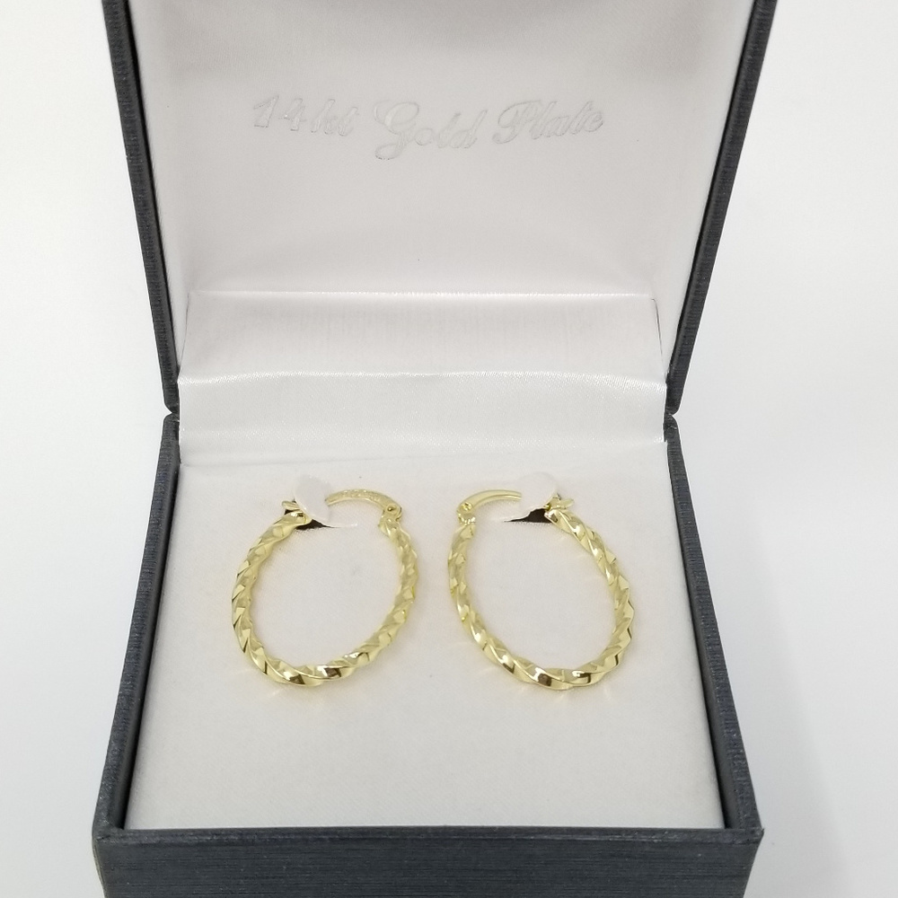 Twisted Oval Hoop Earrings 14K Gold Plated Boxed